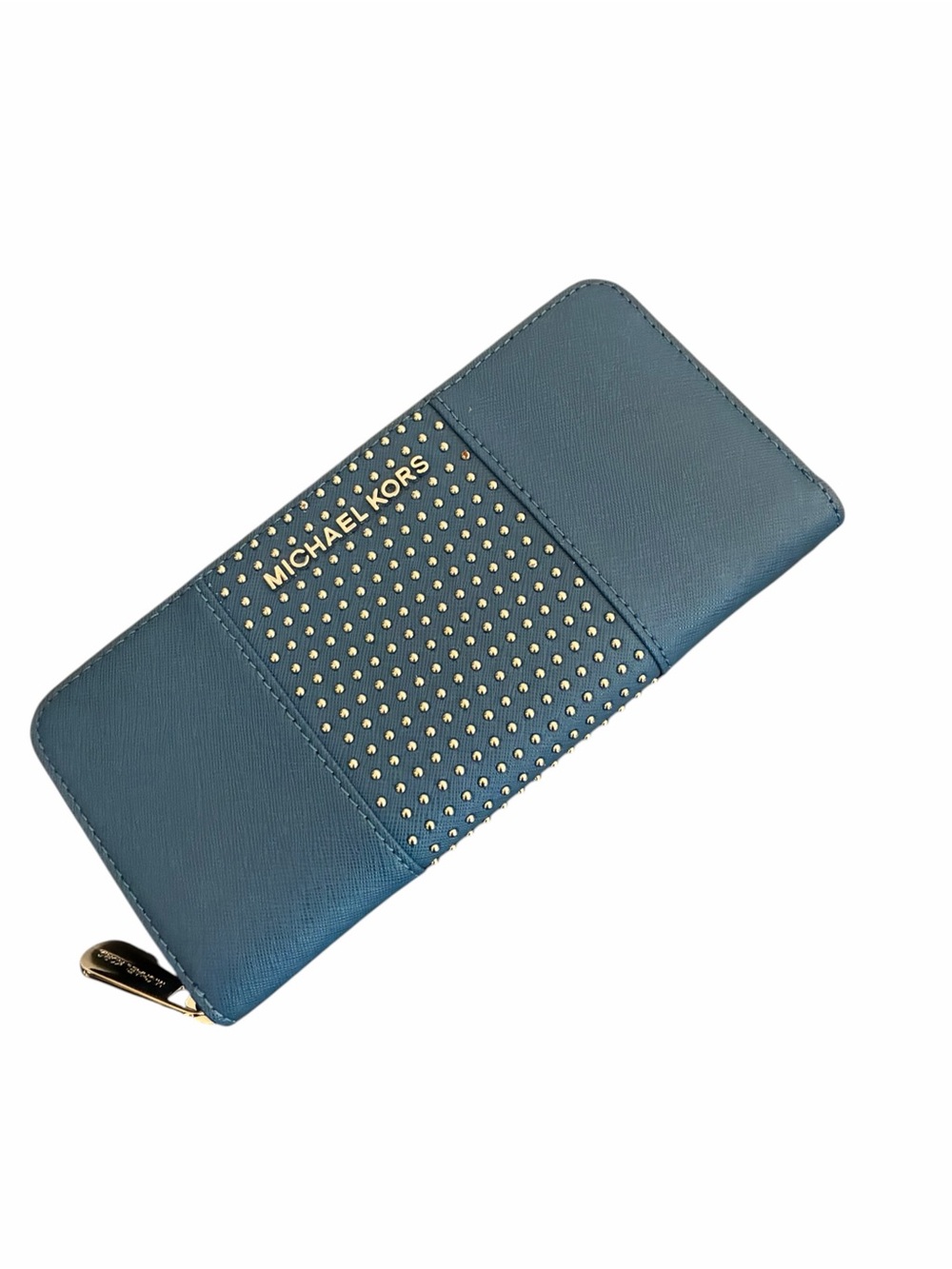 Michael Kors Blue Studded Zip Around Continental Wallet